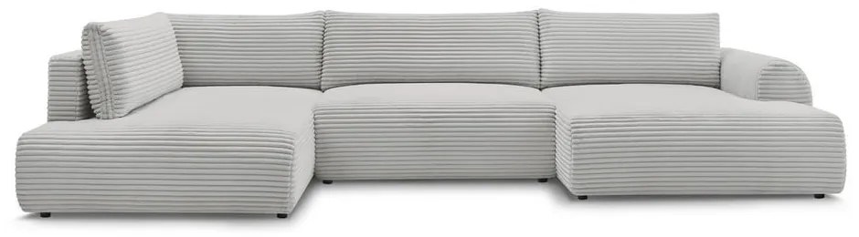Светлосив сгъваем/с място за съхранение ъглов диван от рипсено кадифе (ляв ъгъл/U форма) Lucien – Bobochic Paris
