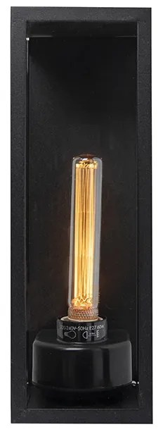 Модерна правоъгълна външна стенна лампа черна със стъкло - Rotterdam Long