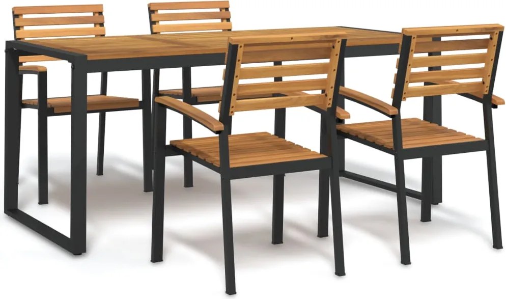 3155410 vidaXL Градински трапезен комплект, 5 части, акация масив и метал