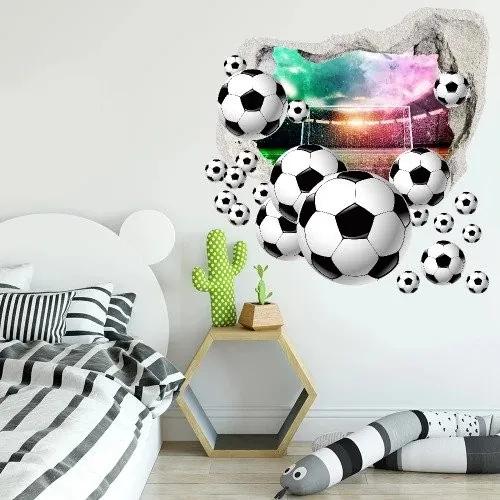3D стикер за стена с футболна топка на фона на стадион 75 x 75 см