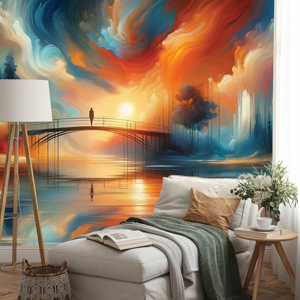 Самозалепващ тапет – Цветен залез над мост