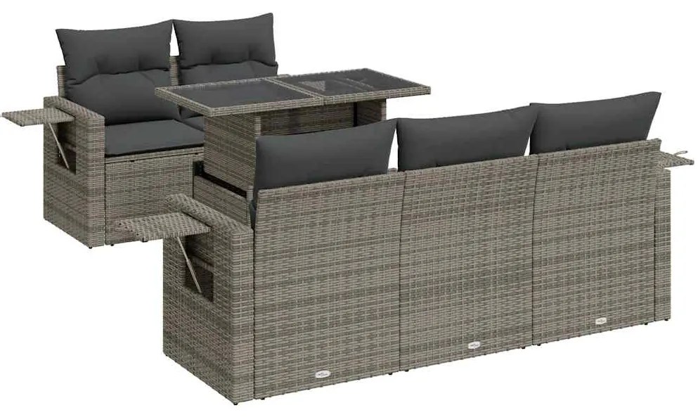 3326411 vidaXL Градински диван с възглавници, 6 части, полиратан, сив