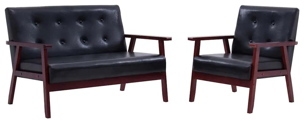 278395 vidaXL Комплект дивани от 2 части, черен, изкуствена кожа