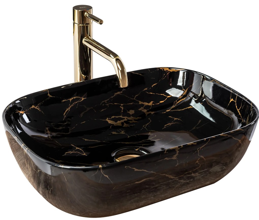 Умивалник за плот Rea Belinda Black Marble shiny