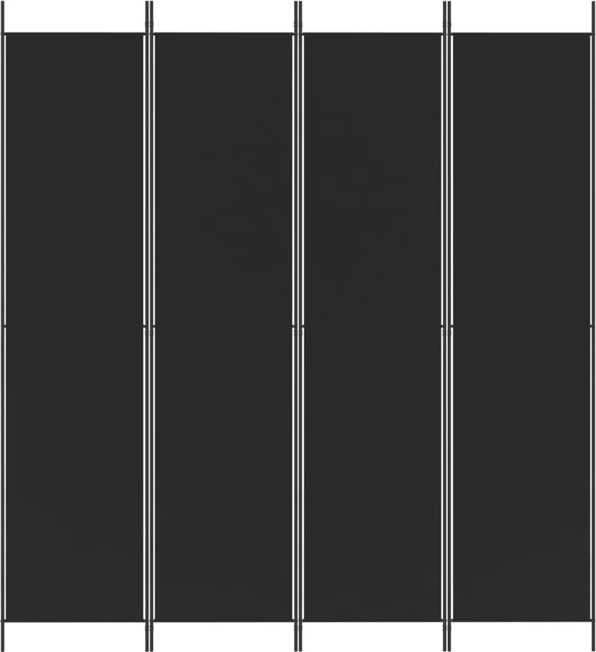 Параван за стая Rice, 4 панела, черен, 200x220 cм, плат