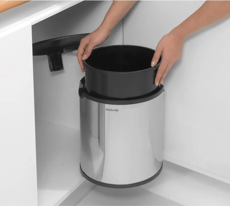 Кош за боклук за вграждане Brabantia Built-In 647044, 15 л, Широк отвор, Пластмасова вътрешна кофа, Инокс