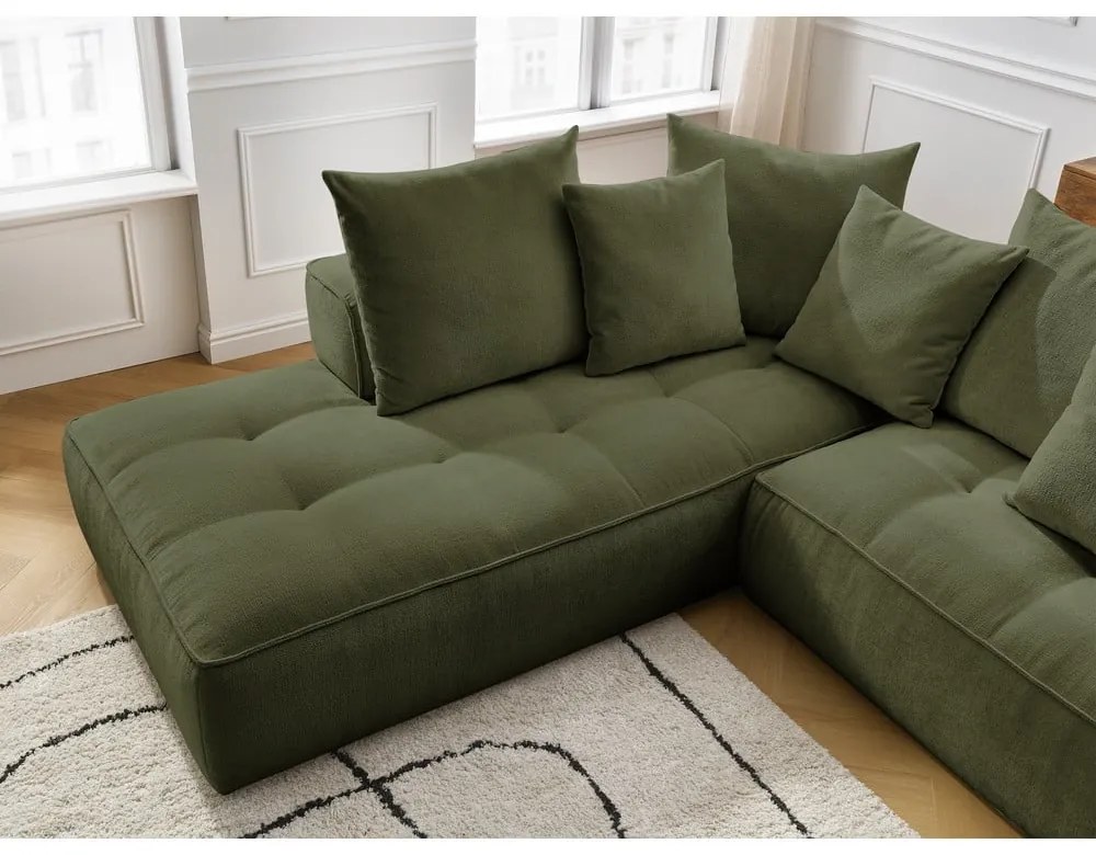 Зелен шенилов ъглов диван (десен ъгъл/L форма) Whesley – Bobochic Paris
