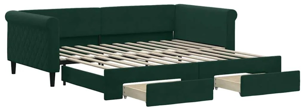 3197828 vidaXL Канапе с изтеглящо легло и чекмеджета зелено 100x200 см кадифе