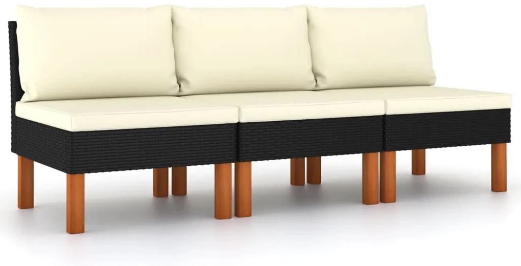 315768 vidaXL Средни дивани, 3 бр, полиратан и евкалиптово дърво масив