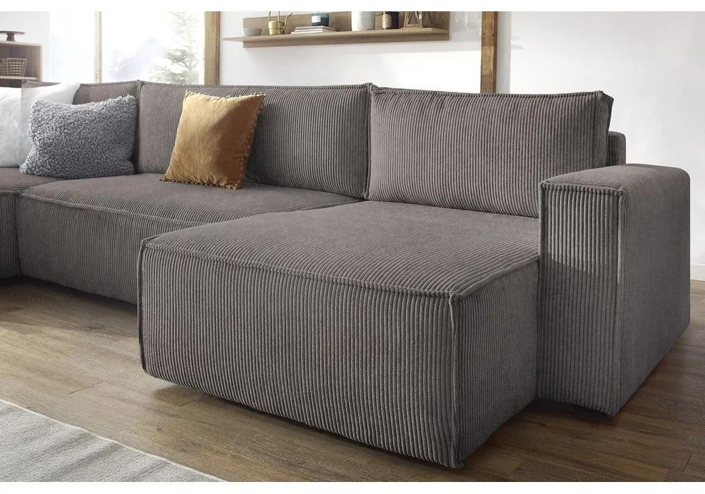 Тъмносив велурен U-образен разтегателен диван Nihad - Bobochic Paris