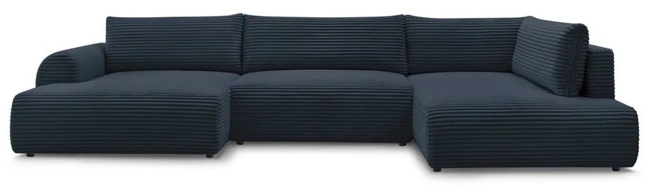 Тъмносин разтегателен ъглов диван от рипсено кадифе (ляв ъгъл/"U" форма) Lucien – Bobochic Paris