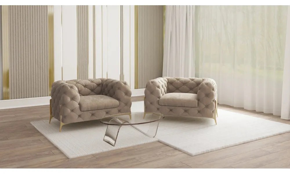 Сиво-бежово кадифено кресло Chelsea Bis – Ropez