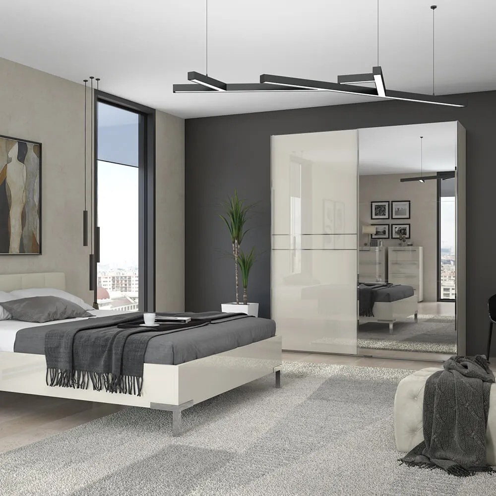 Гардероб с плъзгащи врати Realm 180 с огледало-бежов