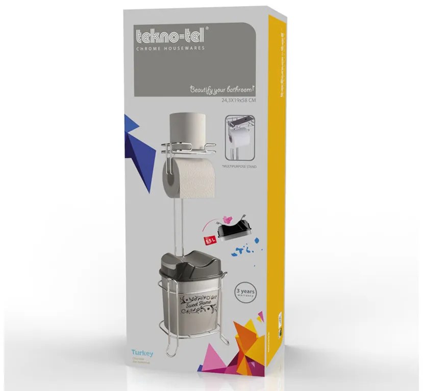 Стояща поставка за тоалетна хартия TEKNO TEL MG-098WB , с кошче , черно-бяло