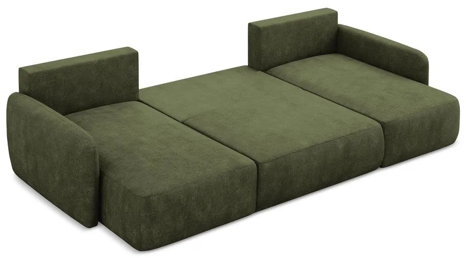 Зелен шенилов разтегателен ъглов диван с място за съхранение (U форма) Lilo – Makamii