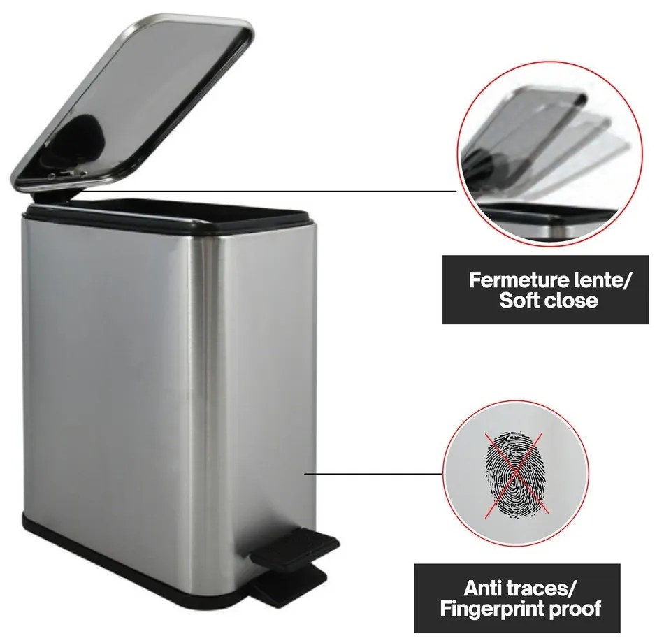 Стоманено кошче за боклук с педал в матово сребрист цвят 5 l Erik – Spirella