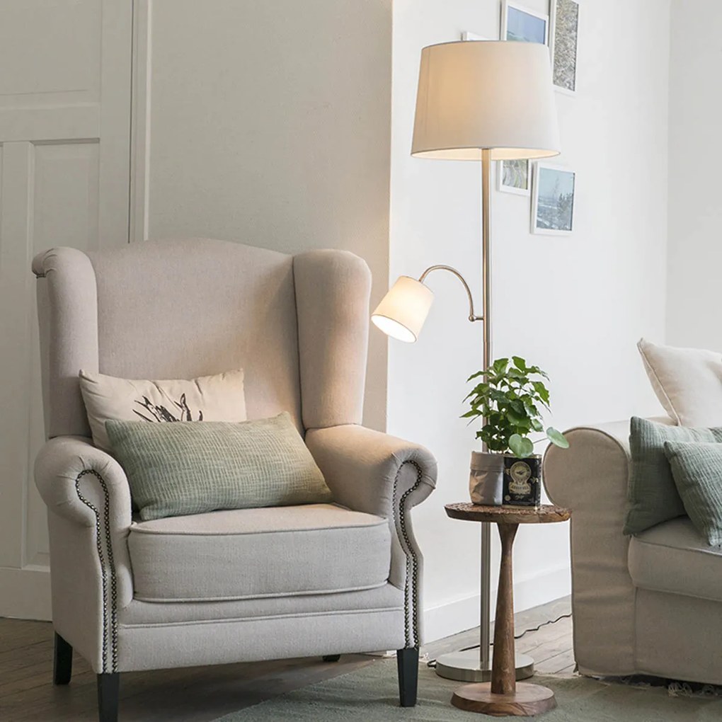 Интелигентна подова лампа стомана с бял абажур с включен Wifi A60 и E14 - Retro