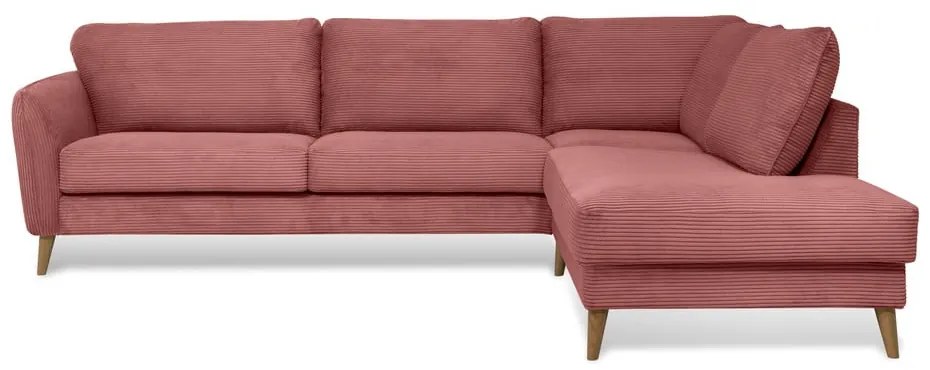 Розов ъглов диван от рипсено кадифе (десен ъгъл) Paris – Scandic