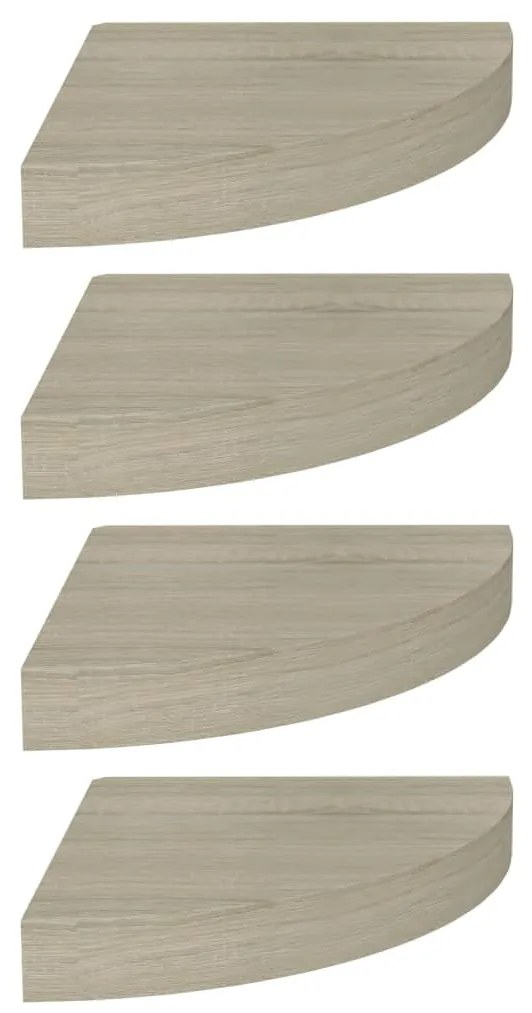 323906 vidaXL Окачени ъглови рафтове, 4 бр, дъб, 25x25x3,8 см, МДФ