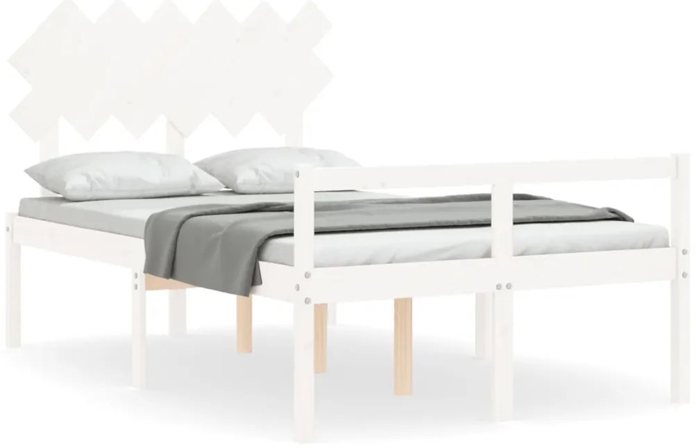 3195517 vidaXL Легло за възрастни с табла, бяло, Small Double, масивно дърво
