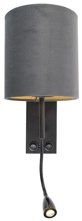 Интелигентна стенна лампа черна с тъмно сива кадифена абажур с WiFi A60 - Stacca