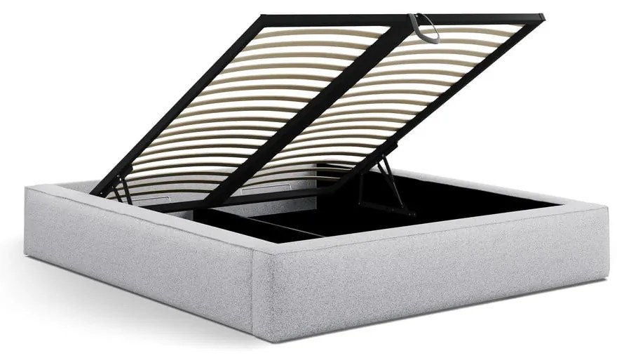 Светлосиво двойно легло 200x200 cm тапицирано с място за съхранение с включена подматрачна рамка Simon Olivia – Micadoni