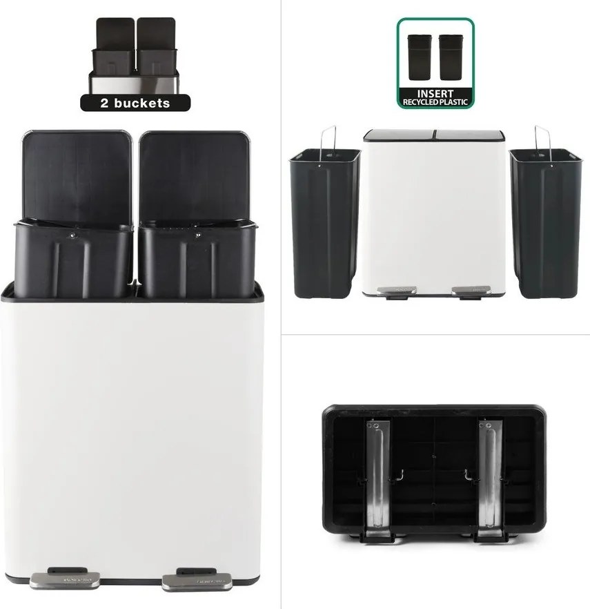 Стоманено кошче за боклук 2x20 l за рециклиране с педал в матово бял цвят Aliya – Spirella