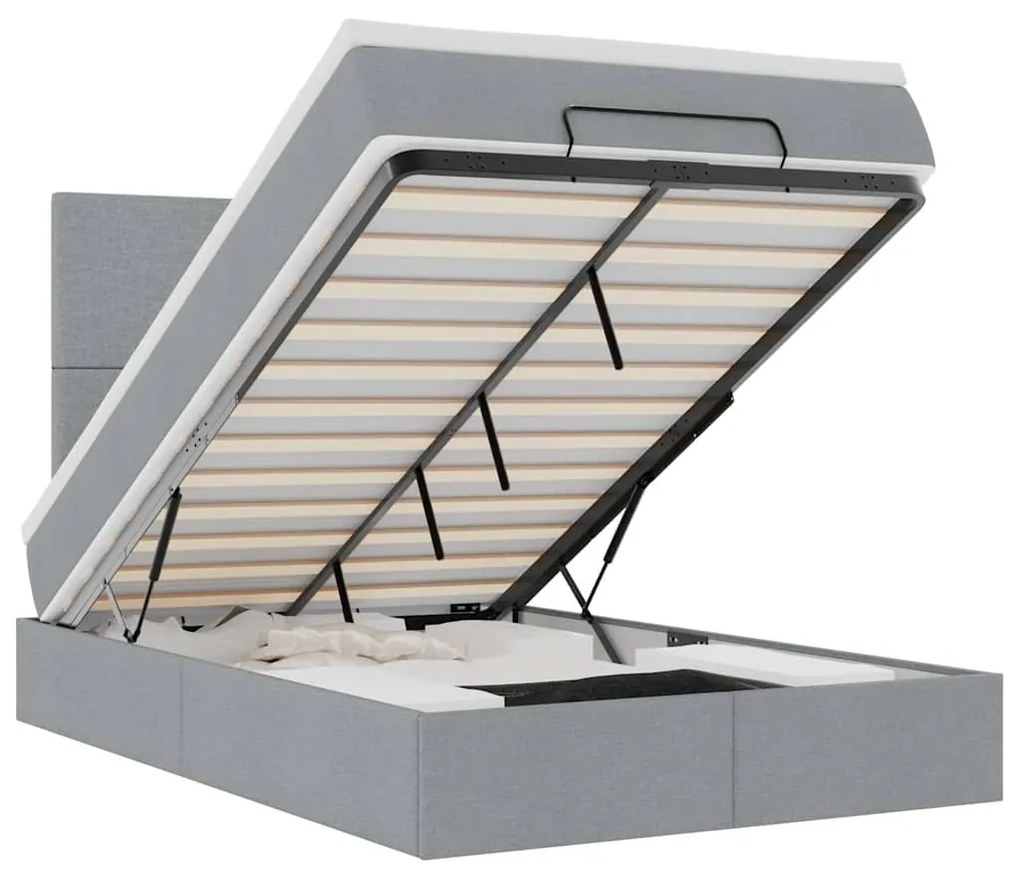 3313913 vidaXL Османска легло с матрак и LED, светлосиво, 120x200 см, плат