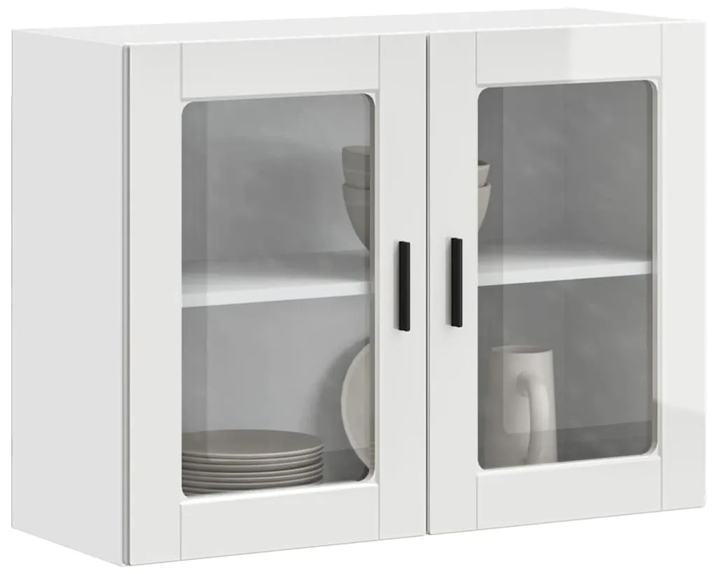 854089 vidaXL Кухненски стенен шкаф със стъклена врата Porto бял гланц