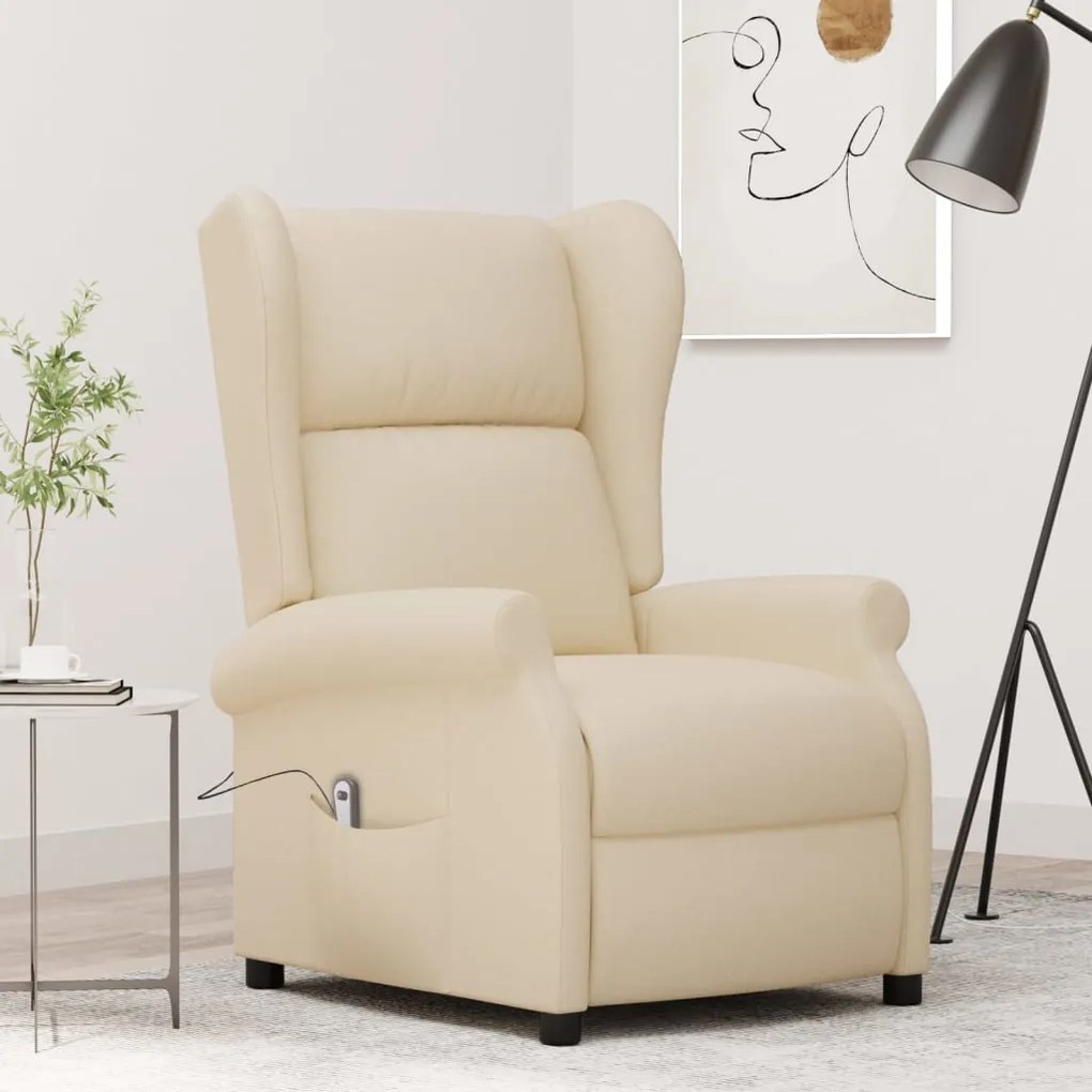 3098328 vidaXL Wingback електрически реклайнер стол, кремав, текстил