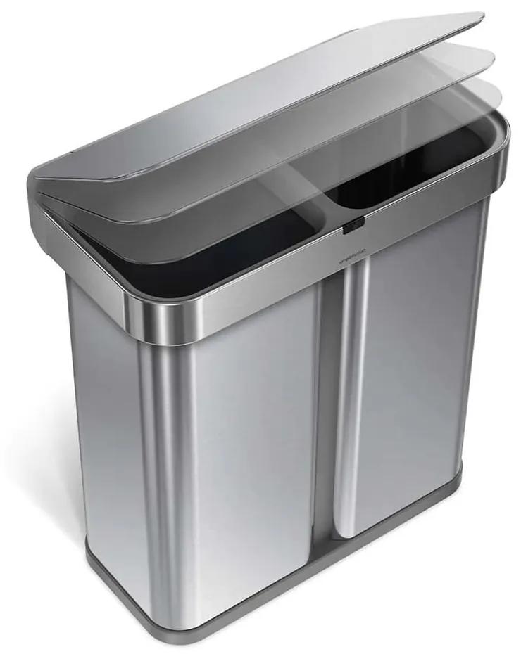Безконтактен контейнер за отпадъци от неръждаема стомана за сортирани отпадъци 58 л Dual - simplehuman