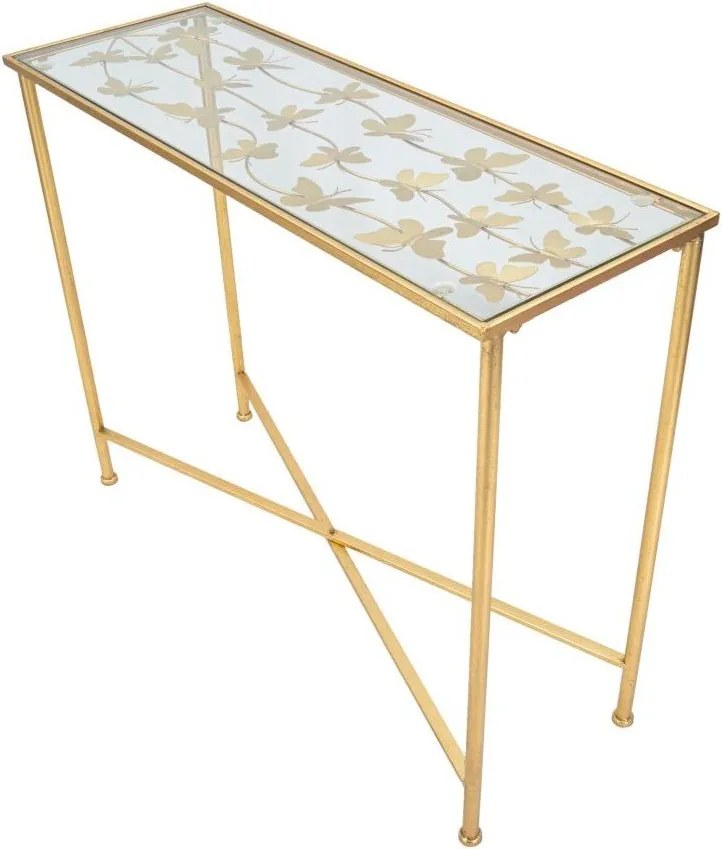 Бяла/златиста конзолна маса със стъклен плот 35x100 cm Butterflies – Mauro Ferretti