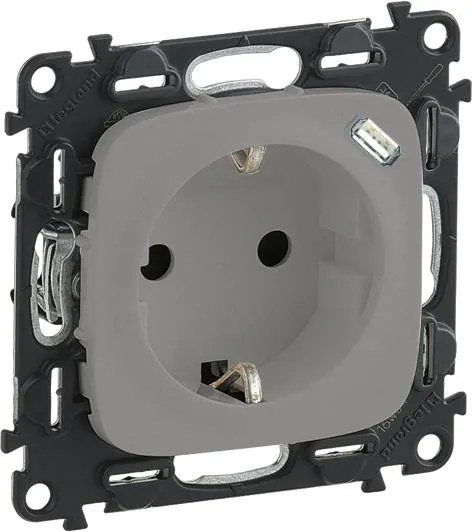 Legrand Контакт ШУКО 2P+E 16A + USB тип C 1.5A 7.5W цвят Алуминий Valena Allure  - 753007