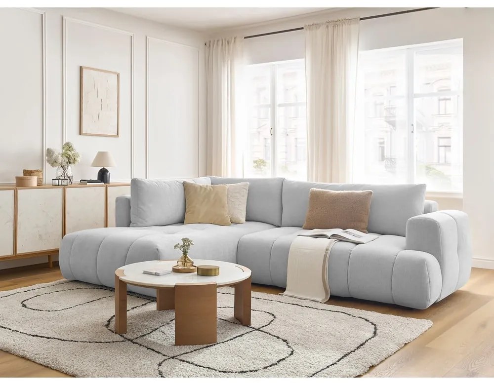 Светлосив сгъваем/с място за съхранение ъглов диван (ляв ъгъл/L форма) Fuji – Bobochic Paris