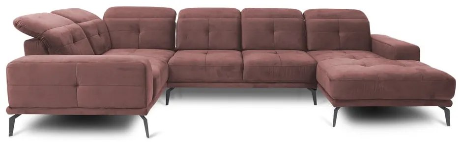 Розов кадифен ъглов диван (ляв ъгъл/U форма) Neviro – ELTAP