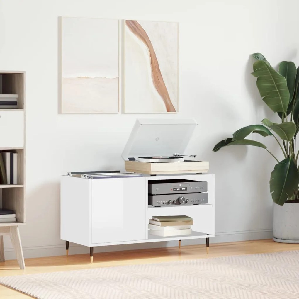 Sonata H Шкаф за грамофонни плочи бял гланц 85x38x48 см инженерно дърво