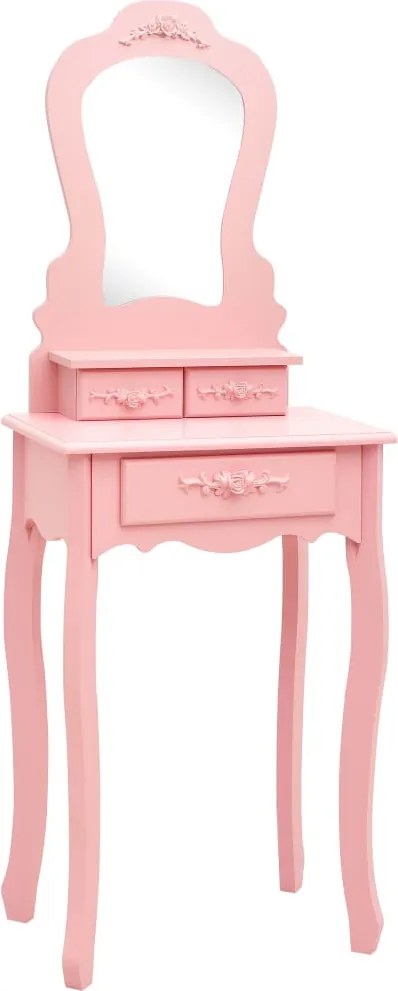 289311 vidaXL Комплект тоалетка с табуретка, розов, 50x59x136 см, пауловния