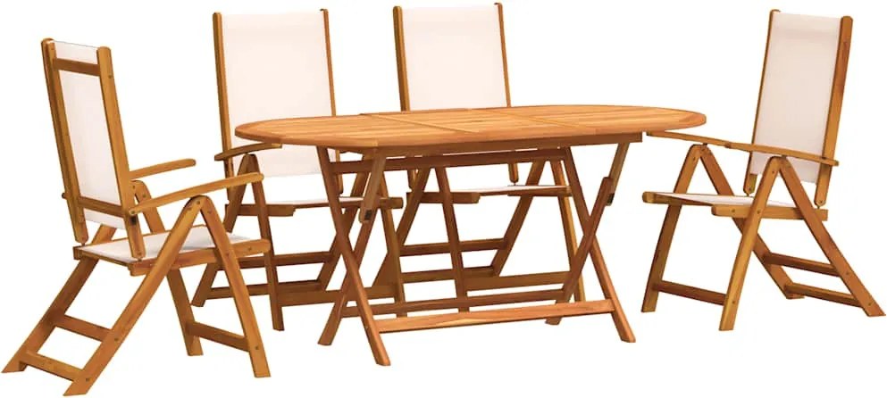 3279272 vidaXL Градински трапезен комплект, 5 части, акация масив и textilene