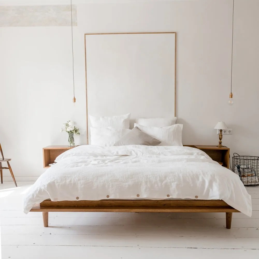 Бяло двойно спално бельо със смес от лен 200x200 cm – Linen Tales