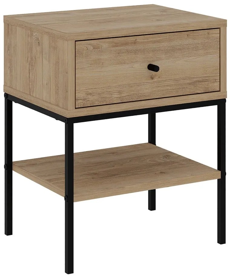 Нощно шкафче в дъбов декор с рафтове в естествен цвят Lisa - Marckeric