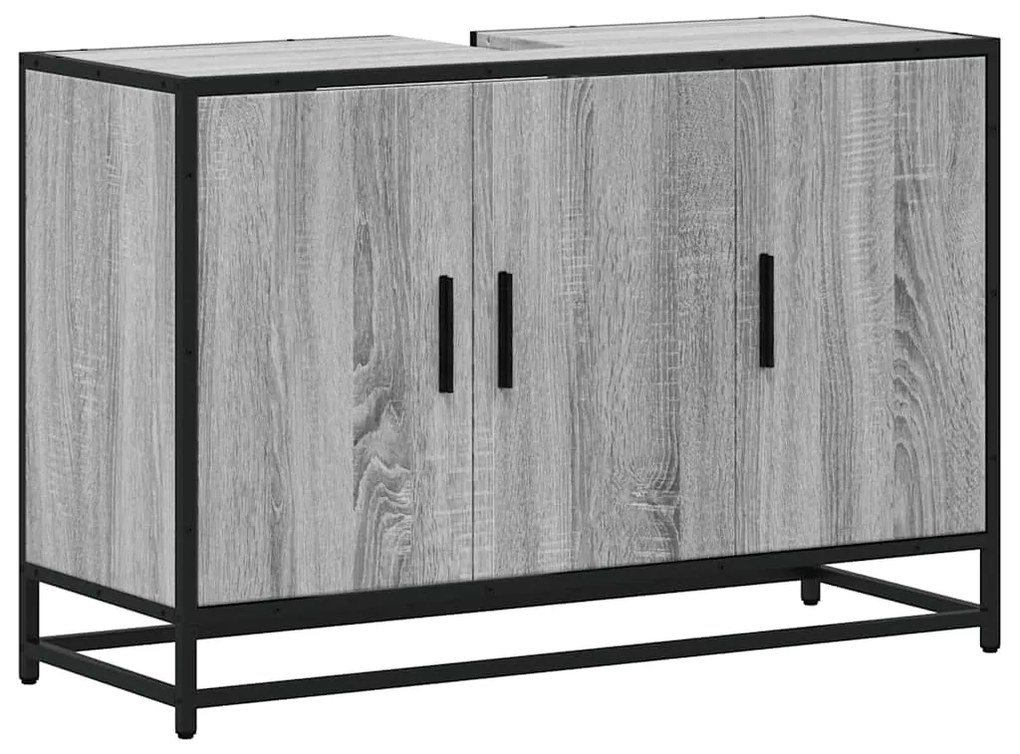 849272 vidaXL Шкаф за мивка в банята Grey Sonoma 90x33x60 cm