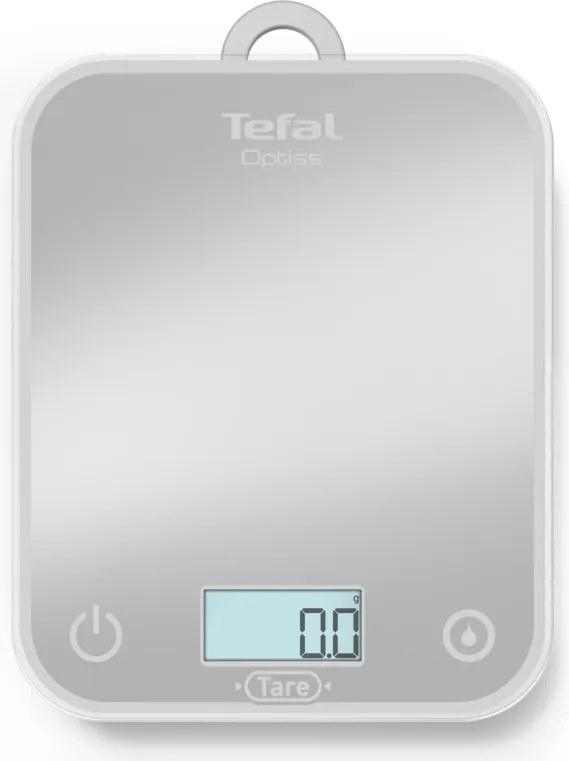 Кухненска везна Tefal Optiss BC50U4V0, До 5 кг, ТАРА, LCD, Стъкло, Големи цифри, Сребрист