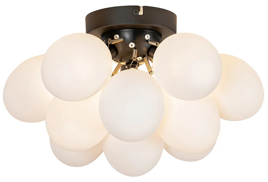 Таванна лампа в стил арт деко черна с опалово стъкло 3-светлина - Uvas