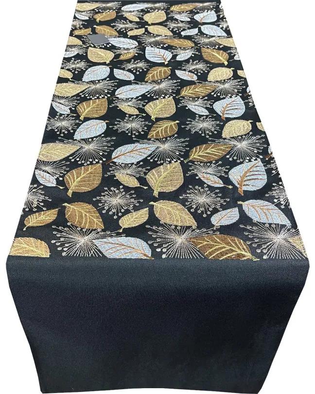 Черна декоративна кратуна с мотив от златни листа Широчина: 35 см | Дължина: 140 см