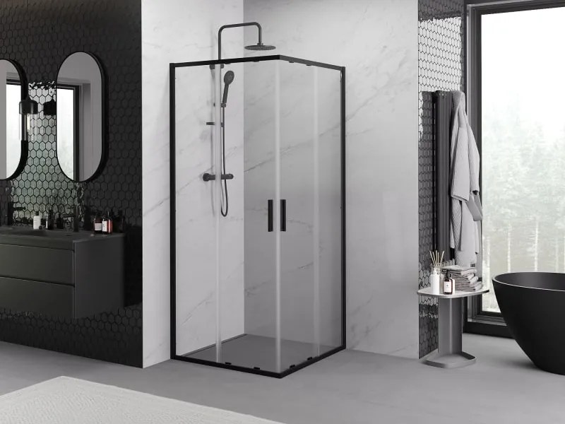 Mexen Exo квадратна плъзгаща се душ кабина 90 x 90 см, прозрачна, черна - 8111-090-090-70-00