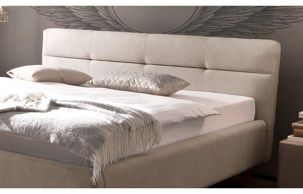 Бежово двойно легло 180x200 cm тапицирано с място за съхранение с включена подматрачна рамка Lotte – Meise Möbel