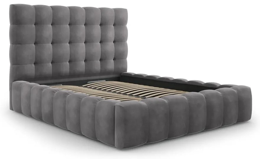 Сиво тапицирано двойно легло с място за съхранение и решетка 160x200 cm Bali - Cosmopolitan Design