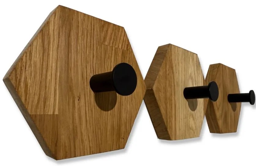 Стенна закачалка от масивна дъбова дървесина - 3 бр. Hexagón