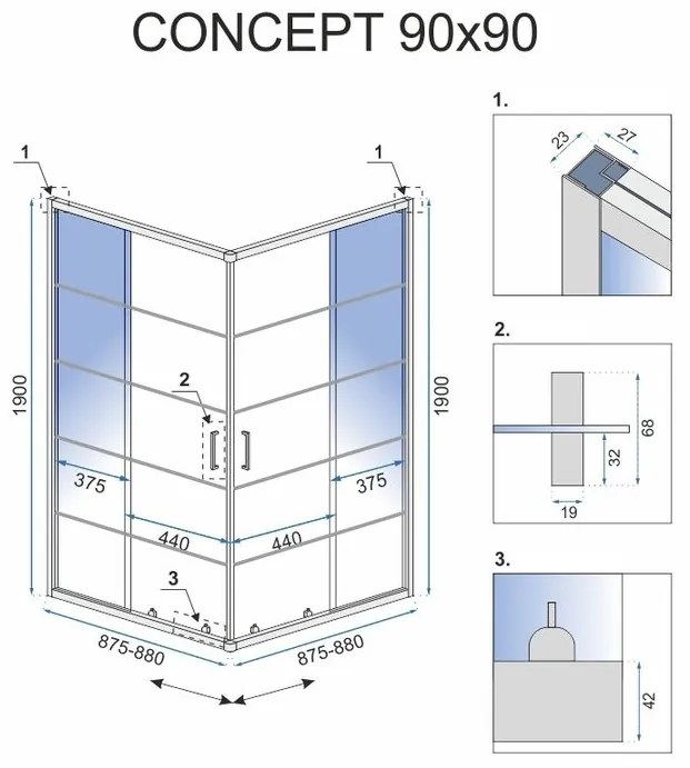 Душ кабина Rea Concept Black 90x90