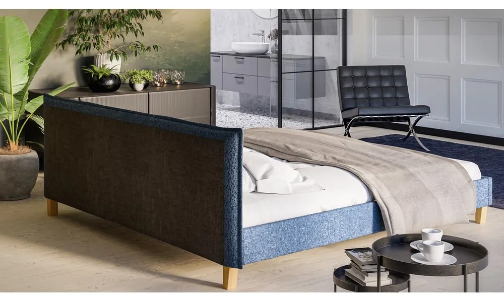 Синьо тапицирано двойно легло с решетка 200x200 cm Tina - Ropez